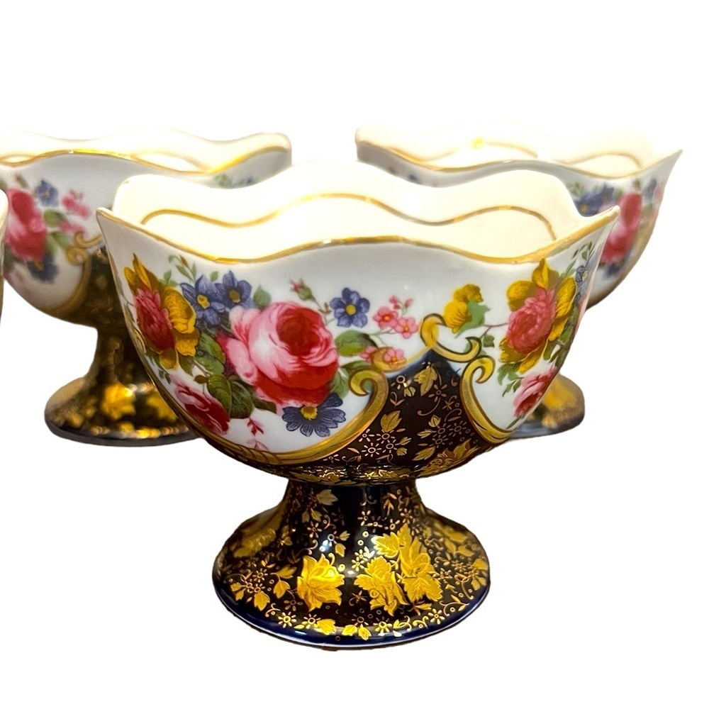 CZECH M.Z 1794 THUN 24ct GOLD plated fine pedestal bowel set of 5